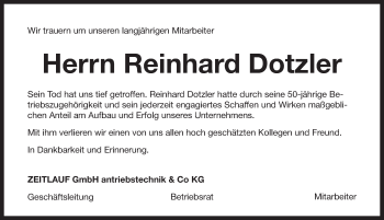Traueranzeige von Reinhard Dotzler von Pegnitz-Zeitung